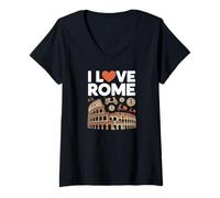 Donna I Love Rome Colosseo Viaggi Avventura Maglietta con Collo a V