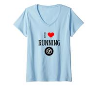 Donna I Love Running I Heart Running Fun Run Jogging Amante Maglietta con Collo a V
