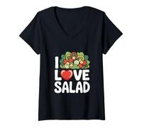 Donna I Love Salad Heartful Veggie Dichiarazione Maglietta con Collo a V