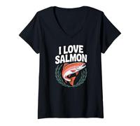 Donna I love Salmon Entusiast Fish Design Maglietta con Collo a V