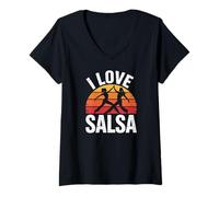 Donna I Love Salsa Dance Groove Passione Maglietta con Collo a V