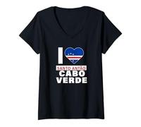 Donna I Love Santo Antão Capo Verde con cuore bandiera di Capo Verde Maglietta con Collo a V