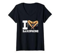 Donna I Love Saxophonist Maglietta con Collo a V