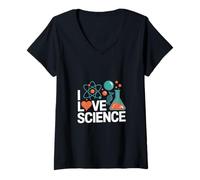 Donna I Love Science Chimica Atomi Design Maglietta con Collo a V