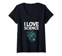 Donna I Love Science Dna Atomi Telescopio Design Maglietta con Collo a V