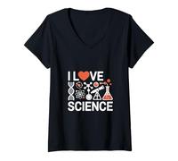 Donna I Love Science Dna Molecola Chimica Maglietta con Collo a V