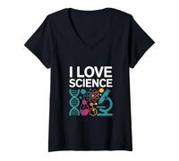 Donna I Love Science Microscopio Dna Atom Chemistry Maglietta con Collo a V