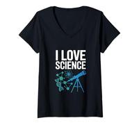 Donna I Love Science - Telescopio per molecole di Dna Maglietta con Collo a V