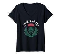 Donna I Love Scotland Cardo Design Maglietta con Collo a V