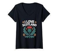 Donna I Love Scotland Cardo Scottish Heritage Maglietta con Collo a V