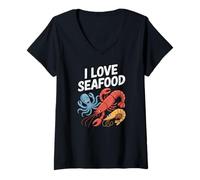 Donna I Love Seafood Carini Personaggi Sott'acqua Maglietta con Collo a V