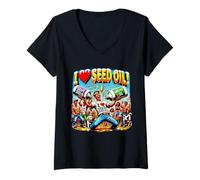 Donna I Love Seed Oil Divertente Grape Girasole Meme Tee Maglietta con Collo a V