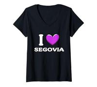 Donna I Love Segovia Spagna Maglietta con Collo a V