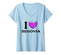 Donna I Love Segovia Spagna Maglietta con Collo a V