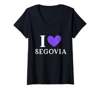 Donna I Love Segovia Spagna Maglietta con Collo a V