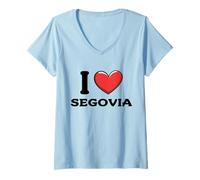 Donna I Love Segovia Spagna Maglietta con Collo a V