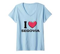Donna I Love Segovia Spagna Maglietta con Collo a V