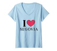 Donna I Love Segovia Spagna Maglietta con Collo a V