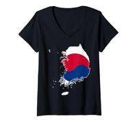 Donna I Love Seoul Corea Giorno dell'Indipendenza Corea Mappa Bandiera Grafica Maglietta con Collo a V