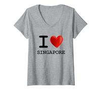 Donna I Love SINGAPORE - Maglietta con cuore turistico souvenir Maglietta con Collo a V