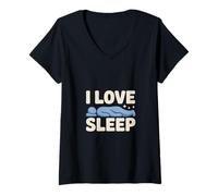 Donna I Love Sleep Dreamer Rilassamento Citazione Maglietta con Collo a V