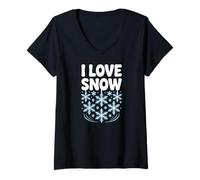 Donna I Love Snow Winter Wonderland Fiocchi di neve Maglietta con Collo a V