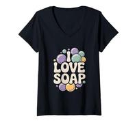 Donna I Love Soap Bubbles Appassionato Maglietta con Collo a V
