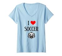 Donna I Love Soccer I Heart Soccer Divertente Calcio Sport Amante Maglietta con Collo a V