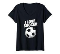 Donna I Love Soccer Passion - Pallone da calcio Maglietta con Collo a V