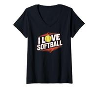 Donna I Love Softball Entusiast Play Ball Maglietta con Collo a V