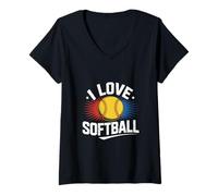 Donna I Love Softball - Pallina Gialla Maglietta con Collo a V