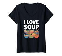 Donna I Love Soup Ramen Brod Noodles Fan Art Maglietta con Collo a V
