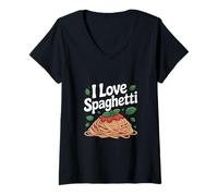 Donna I Love Spaghetti Divertente Pasta Umorismo Maglietta con Collo a V