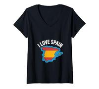 Donna I Love Spain Map Entusiast Design Maglietta con Collo a V