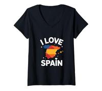 Donna I Love Spain Mappa Pride Traveler Maglietta con Collo a V