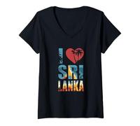 Donna I Love Sri Lanka Beach Sri Lanka Maglietta con Collo a V