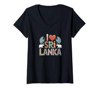 Donna I Love Sri Lanka Travel Sri Lanka Maglietta con Collo a V
