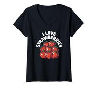 Donna I Love Strawberries Fresca Succosa Frutta Divertimento Maglietta con Collo a V