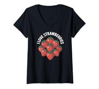 Donna I Love Strawberries Gustosa Delizia Dolce Maglietta con Collo a V