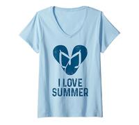 Donna I Love Summer - Infradito bianche a forma di cuore per uomini, donne e bambini Maglietta con Collo a V