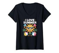 Donna I Love Summer Sun Beach Balls Ice Cream Fun Maglietta con Collo a V