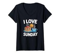 Donna I Love Sunday Pancakes caffè Sole Maglietta con Collo a V