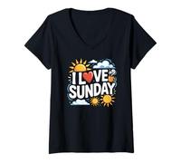 Donna I Love Sunday Sun Coffee Atmosfere rilassanti Maglietta con Collo a V