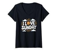 Donna I Love Sunday Sunshine Happy Vibes Divertimento Maglietta con Collo a V