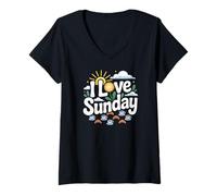 Donna I Love Sunshine Domenica Mattina Maglietta con Collo a V
