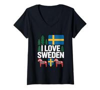 Donna I Love Sweden Bandiera Svedese Cavallo Dala Maglietta con Collo a V