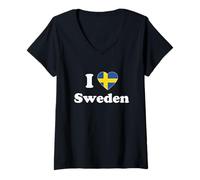 Donna I Love Sweden I Heart Sweden Swedish Maglietta con Collo a V