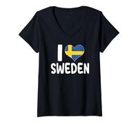 Donna I Love Sweden Pride Radici svedesi Maglietta con Collo a V