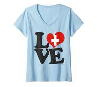 Donna I Love Switzerland Flag Heart Viaggio Patriottico Maglietta con Collo a V