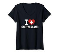 Donna I Love Switzerland Heart Flag Maglietta con Collo a V